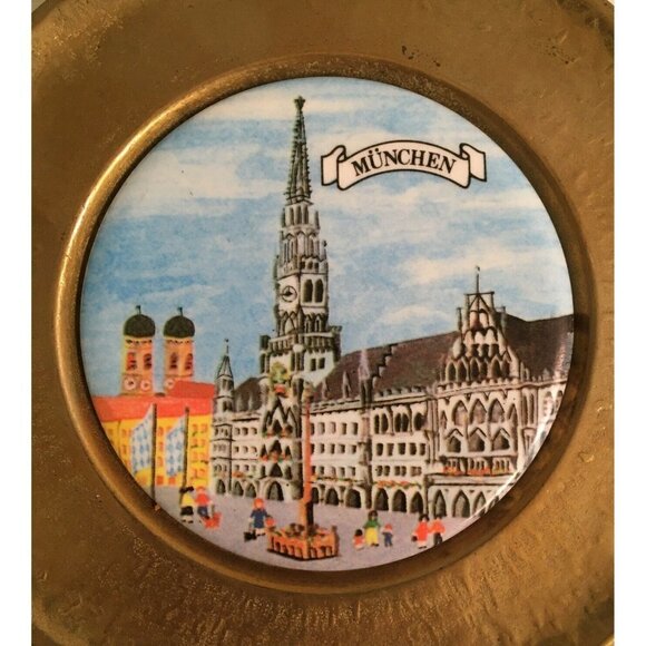 Brass Ceramic Coaster Set (6) Bavaria Munchen Augsburg Landshut Ansbach Bayreuth - Picture 2 of 8